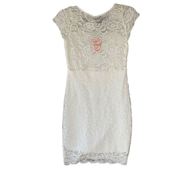 New Ci Sono Off White Lace Floral Spring Dress Lined Bodycon Mini Women Medium - Picture 5 of 8